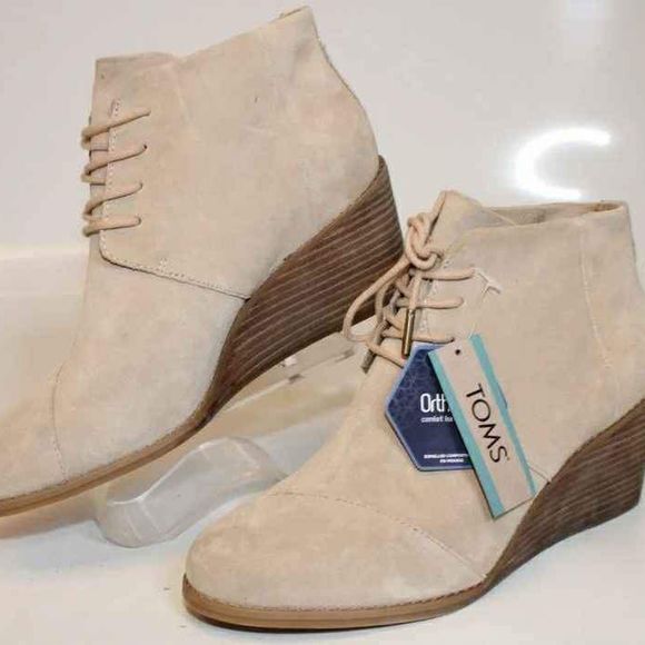 Toms | Shoes | New Toms Hyde New Wedge Lace Ups Sand Suede  Toms Hyde Sand Suede Leather Creamy Tan Lace Up Wedge Heel Ankle Bootie Size 8 main image 0